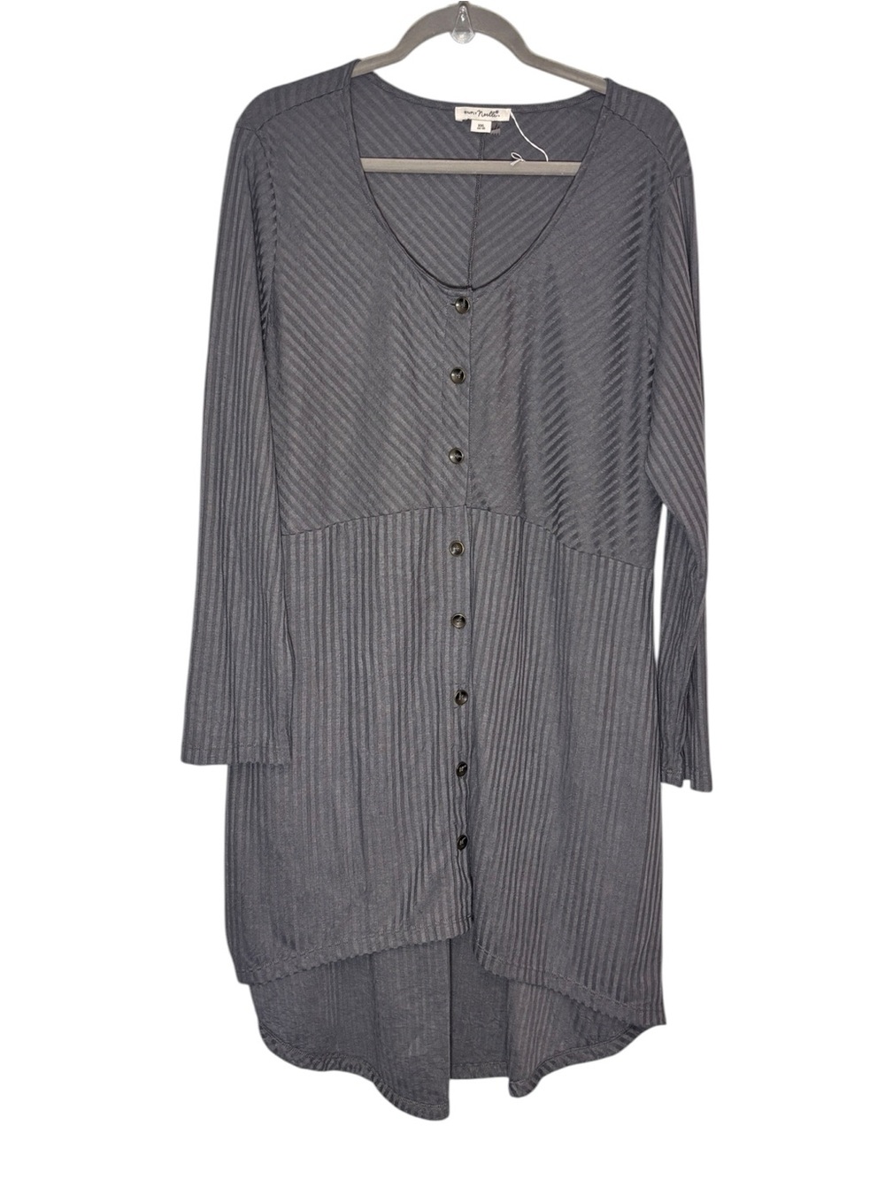 Simply‎ Noelle XXL Gray Striped Button Front Duster Cardigan Knit Boho 16 18